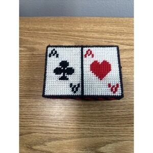Vintage Knitted Embroidery Bridge Playing Card‎ Holder Double Deck Tray Holder